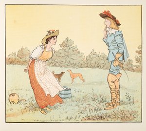 "Dan kan ik niet met je trouwen, mijn mooie meid!", uit The Hey Diddle Diddle Picture Book, pub.1882 door Randolph Caldecott